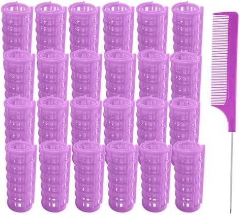 24PCS Plastic Hair Rollers Set 2.0cm/0.8in Heatless Rollers Hair Curlers Snap on Rollers Self Grip Rollers Hairdressing Curlers Tools for DIY Hairdressing Hair Salon (Purple) by MOODKEYbrand