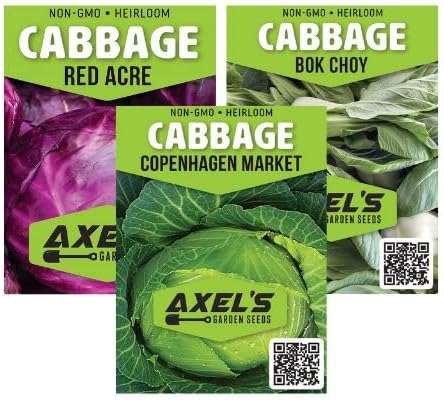 Cabbage Seeds for Planting - Plant & Grow Heirloom Cabbage Varieties Home Outdoor Garden – Easy Grow Planting Packet Instructions Included, Great Gardening Gift – 2 Packets of Each Variety by Axel%27s+Garden+Seeds