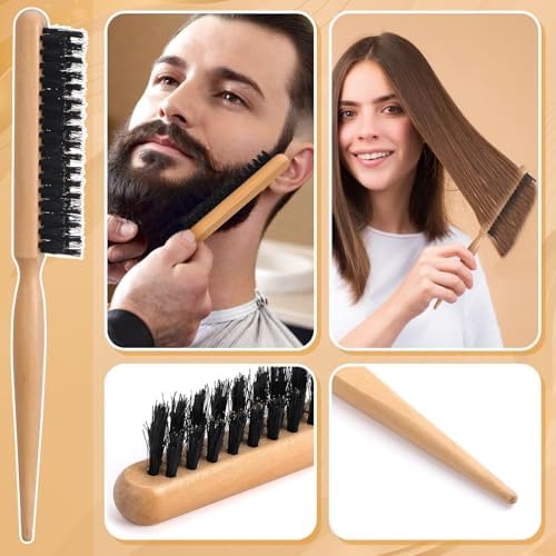 6PCS Boar Bristle Slick Back Hair Brush with Edge Brush Rat Tail Comb, Wide Tooth Comb for Men Women - Image 5