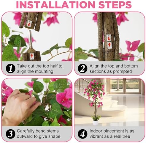 5FT Artificial Bougainvillea Tree, Tall Faux Bougainvillea Plant with Vibrant Pink Flowers, Large Potted Fake Tree for Indoor Living Room, Office, Patio, Porch, and Garden Decoration - Image 7