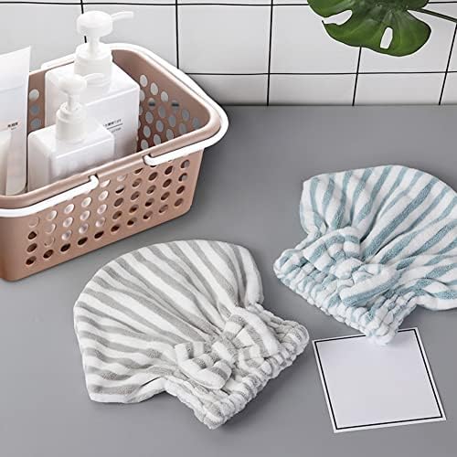 Microfiber Hair Towel Cap,Soft Absorbent Quick Drying Cap for Curly Thick Hair, Wrap Cap for Women Girls-Set of 2 Pcs（Blue White/Gray White） - Image 4