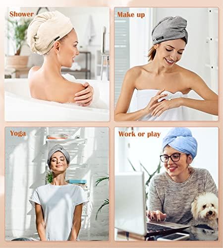 POPCHOSE Microfiber Hair Towel Wrap, 3-Pack, Beige, Grey, Blue - Image 6
