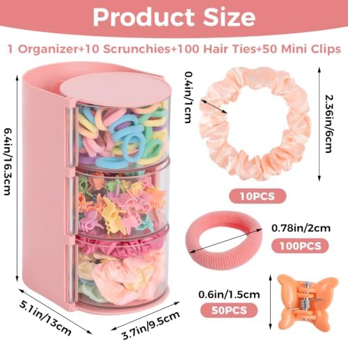 Hair Accessories Organizer with 100 Baby Ties 50 Clips 10 Satin Hair Ties - Image 2