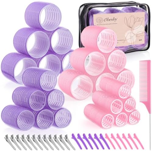 obeoby 4 Sizes Hair Rollers Curler Set with Clips for Women, Pink Purple by obeobyhairaccessories