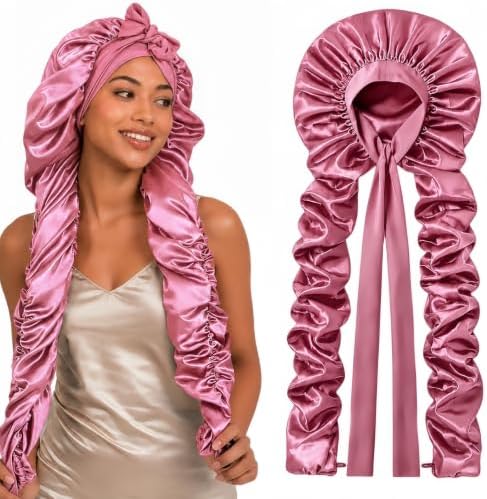 Double Layer Slik Like Satin Bonnet, 33-43" XXL Bonnet for Braids Long Hair by Kemispary