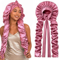 Double Layer Slik Like Satin Bonnet, 33-43" XXL Bonnet for Braids Long Hair by Kemispary