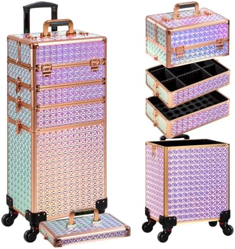 AROUS 5 in 1 Rolling Makeup Train Case with Lid Cosmetology Case on Wheels by Unknown