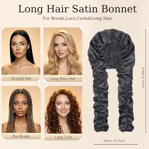 Satin Bonnet for Braids,Long Silk Hair Bonnets for Sleeping Women - Image 2