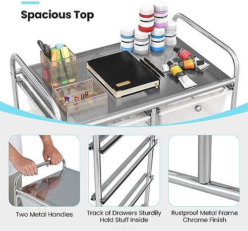 Giantex 10 Drawers Rolling Cart, Classroom Organizers, Storage Cart with Wheels, for Teacher Office Home School Supplies Tool Craft Art Paper, Clear White - Image 6