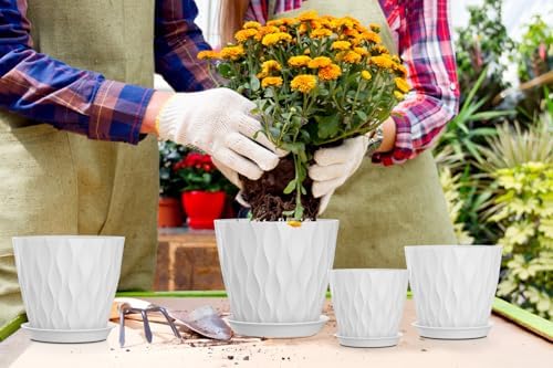 4/4.5/5/5.5/6/6.5/7 Inch Plant Pots,7 Pack Flower Pots with Drainage Holes and Trays,Plastic Planters for Indoor Outdoor Plants Growth,White - Image 6