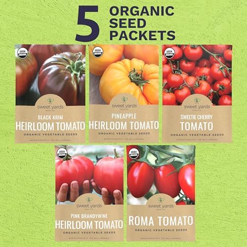Organic Tomato Seeds Variety Pack - 5 Individual Packs - 2026 Season - Roma, Pink Brandywine, Sweetie Cherry, Black Krim & Pineapple. for Indoor & Outdoor Planting (Non-GMO, Certified Organic) - Image 2