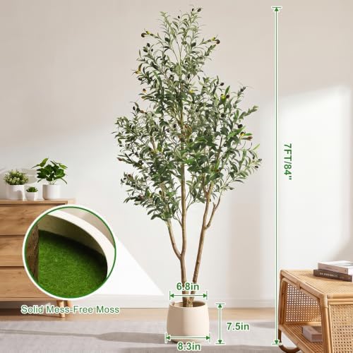 7FT Artificial Olive Tree with Lights & Planter, Tall Faux Olive Plant - Image 2