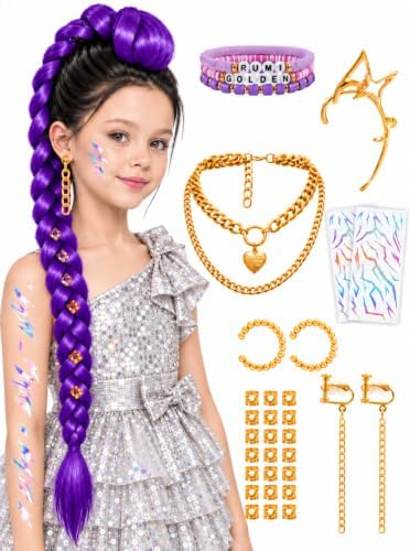 LUYI 38" Long Purple Braid Wig Anime Halloween Costume Accessories Sets by LUYI