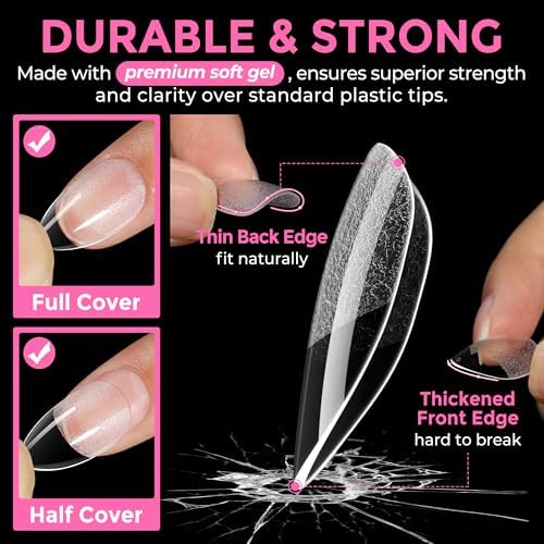 UNA GELLA Short Almond Nail Tips 216PCS X-Soft Gel Fake Nails Extensions - Image 5