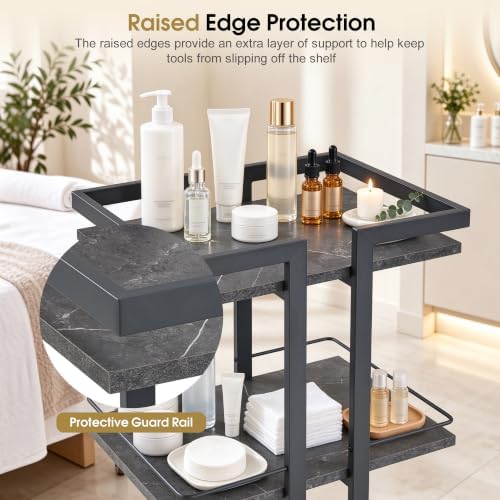 BarberPub 3-Tier Metal Rolling Salon Trolley Cart on Wheels, Grey 2033 - Image 7