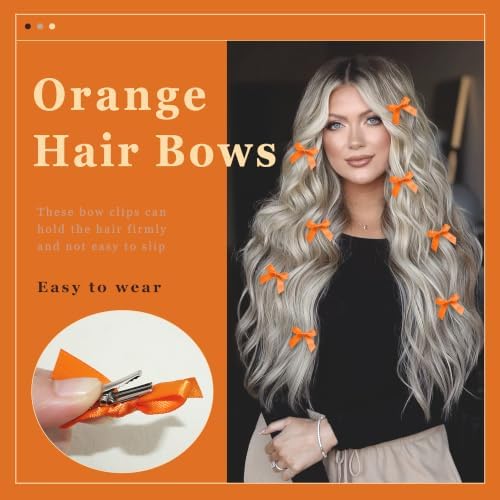 30PCS Bows for Hair Orange Halloween Bow Hair Clips Satin Small Hair Bows Mini Y2K Hair Accessories for Women Girls - Image 6