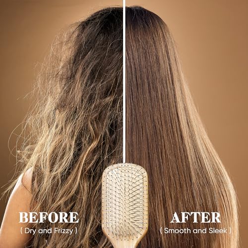 BFWood Bamboo Hair Brush with Steel Bristles,Metal Bristle Hair Brush - Image 4