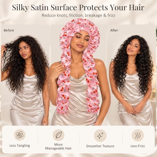 Bonnet for Braids Long Hair Double Layer Silk Satin Bonnet Bounce Curl Caps Women Sleeping Samurai Wrap Hair Hose Cap 2 in 1 - Image 6