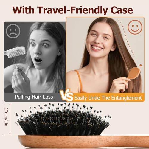 Mini Hair Brush, Travel Small Boar Bristle Hair Brush for Women Gift - Image 4