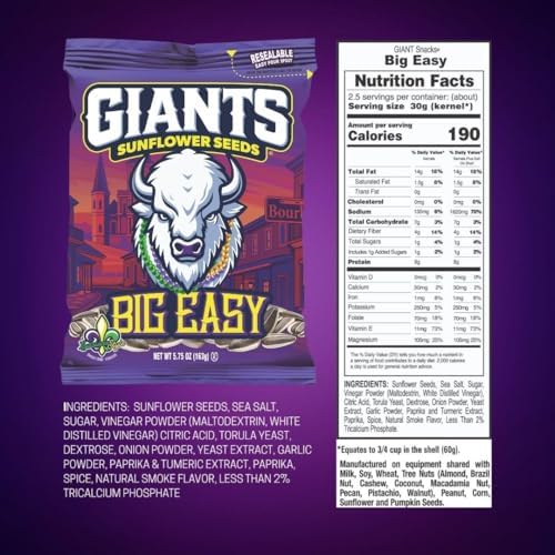 GIANTS Big Easy Sunflower Seeds - Sunflower Seeds to Eat, High Protein Snack, Smoky BBQ & Vinegar, Source of Vitamin E & Fiber Content - 5 oz Resealable Bags (Pack of 3) - Image 2