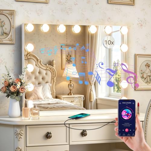 Ratsamee Hollywood Vanity Mirror with Lights, Bluetooth USB Charging Port by RATSAMEE