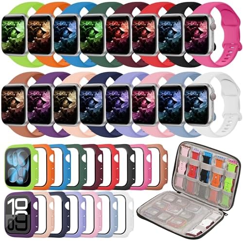 16+16 Pack Band and Case Compatible with Apple Watch Band 46mm 45mm 44mm 42mm 41mm 40mm for Women Men, Watch Band Organizer, Screen Protector Case for iWatch Series 11 10 9 8 7 6 5 4 SE by WelcometoKounlsyam