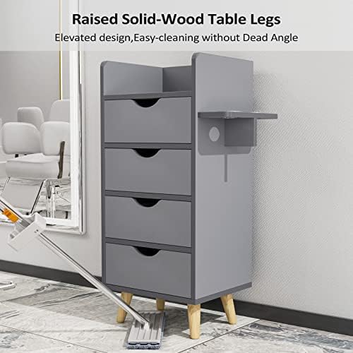 OmySalon Salon Station, 4 -Layer Beauty Barber Salon Styling Station Organizer Equipment, Hair Stylist Storage Cabinet with 2 Hair Dryer Holders, 4 Drawers and Raised Table Legs, Grey - Image 7