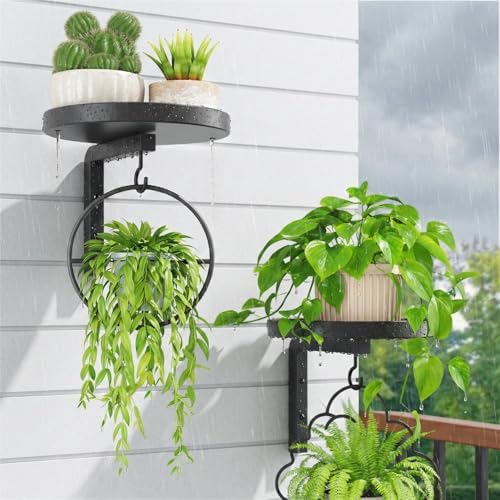 Plant Wall Hanger Set of 2 for Outdoor with Drain Hole, Black by iDavosicly