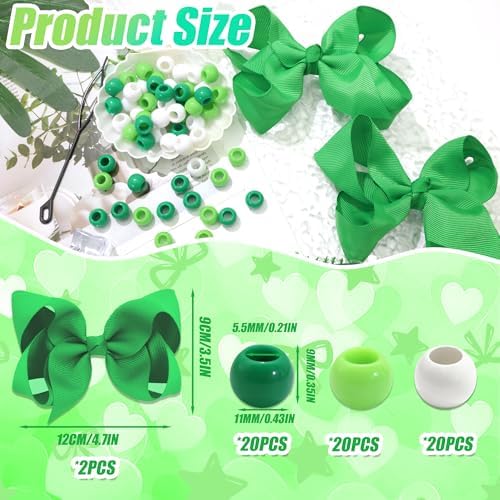 NAISKA 62PCS Green Hair Beads for Braids Kids Girls Hair Bow Clips 3 Colors Loc Beads Cute Bowknot Hair Clips Jewelry Hair Accessories for Girls - Image 4