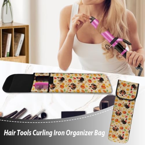 Flashideas Yellow Thanksgiving Turkey Curling Iron Holder Heat Resistant Neoprene Curling Iron Cover Bag with Pocket Curling Iron Organizers and Storage for Hair Straightener, Curling Iron, Flat Iron - Image 5