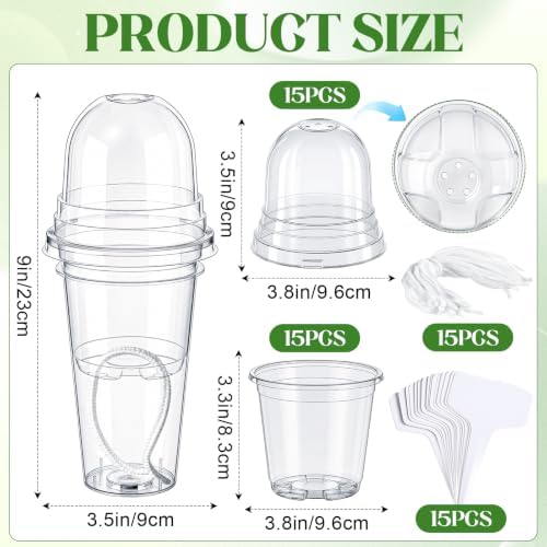 15 Pack 3.5" Self Watering Propagation Pots Clear, Plain Cup - Image 2
