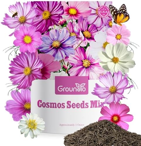 Groundio Cosmos Seeds Wildflower Mix 1 Oz, Over 3,000+, 4 Varieties Flowers Seeds for Planting (Radiance, Purity, Pinkie, Picotee), Open Pollinated Bulk by Groundio