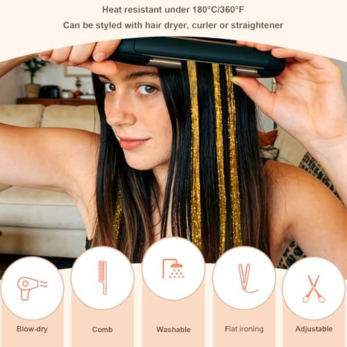 Leuceiy Hair Tinsel Clip in,Hair Accessories Tinsel Hair Extensions for Girls Pack of 6 Pcs 20 Inch,Fairy Hair Tinsel Kit,Heat Resistant New Years Festival Party - Image 3