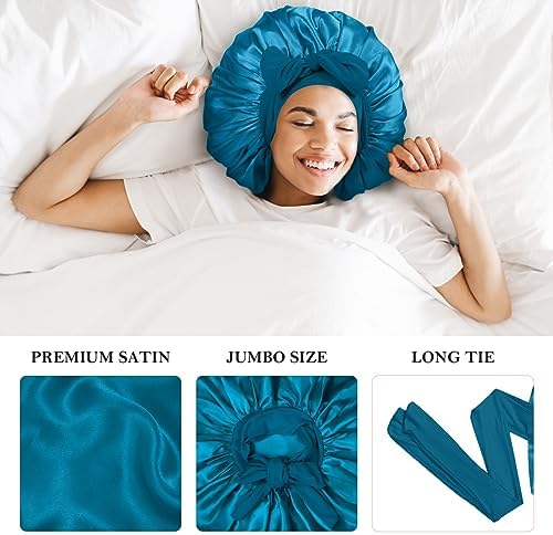 3Pcs Bonnets for Sleeping, Extra Satin Silk Bonnet for Sleeping Women with Tie Band for Curly Hair Jumbo Bonnet Braids - Image 3