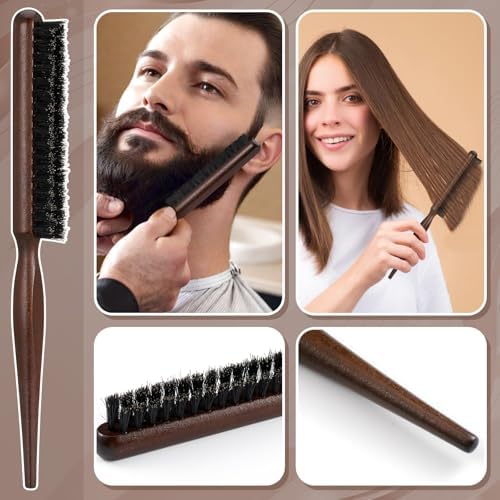 6 Pcs Boar Bristle Slick Back Hair Brush with Edge Brush Rat Tail Comb and Wide Tooth Comb, Hair Styling Comb for Men Women - Image 5
