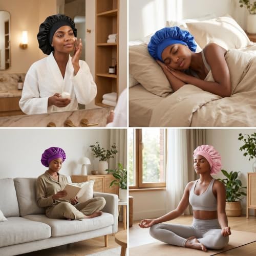 4 Pack Large Satin Bonnet for Sleeping Women ,Hair Bonnet for Long Braids - Image 7