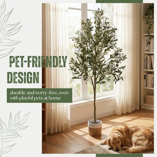 Artificial Olive Tree, 6ft Faux Tree with Woven Basket for Home Decor - Image 5