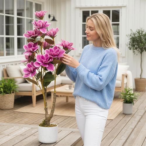 3FT Artificial Magnolia Tree with Pot, Faux Flower Tree with Pink Magnolia Blooms and Green Leaves, Potted Artificial Plant for Living Room, Bedroom, Office, Entryway, Store, Home Dector - Image 7