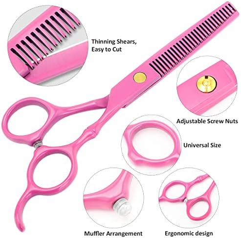 Professional Hair Cutting Scissors Sets Stainless Steel Barber Hairdressing Scissors Multifunctional Salon Thinning Scissors Straight Shears Tools for Men Women Home Use (Pink) - Image 3