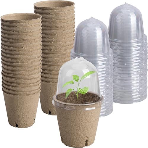 40 Packs Biodegradable Pots with Humidity Dome, 3.1" Seed Starter Peat Pots by EBaokuup
