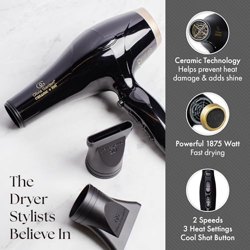 Olivia Garden 1875W Ceramic + Ion Professional Hair Dryer for Men and Women - Fast Drying Blow Dryer - Powerful Ionic Generator - 3 Heat Settings - With 2 Nozzles and Storage Bag - Image 3