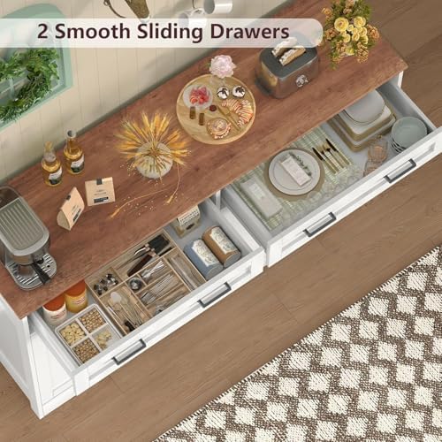 usikey 55" Buffet Cabinet with Storage and Drawers, Large Sideboard Buffet Cabinet with Adjustable Shelves and Doors, Modern Coffee Bar for Kitchen, Living Room, White - Image 6