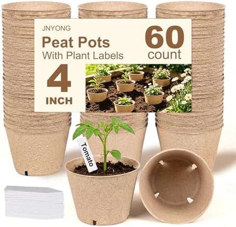 JNYONG 60 Packs 4 Inch Peat Pots, Garden Germination Nursery Pots by JNYONG