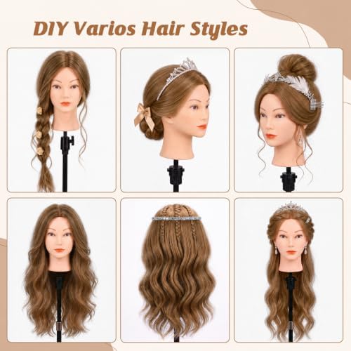 Mannequin Head with 100% Human Hair, MYSWEETY Doll Head for Hair Styling, Manikin Head Cosmetology Makeup Hairdressing Training Head with Clamp Holder and Tools(18" Brown, Makeup) - Image 3