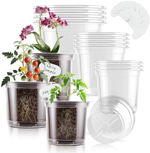 SupKing Clear Nursery Pots 5/4/3.5 Inch Plastic Seed Starter Plant Flower Pot with Drainage Holes for Transplanting Succulents Cuttings Seedlings 15 Labels (12Pcs) by SupKing