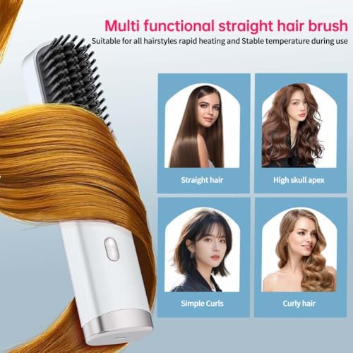 Cordless USB-C Hair Straightener Brush FastHeat(White) - Image 5