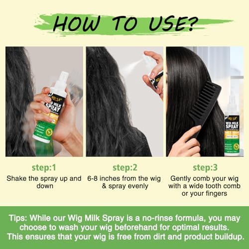 2PCS Wig Milk Spray for Synthetic Hair, Leave-In Conditioner Wig Detangler Spray for Human Wigs, Conditioner ＆ Detangler 2 in 1 Moisturizer, Hydrates & Replenishes Synthetic Hair Wigs Easy Combing - Image 6