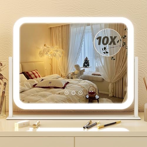 FENNIO Vanity Mirror with Lights 17''x13'' Makeup Mirror with Lights,Vanity Mirror Touch Screen with 3-Color Lighting,Dimmable,for Vanity Desk Tabletop White by FENNIOLEDMIRRORS