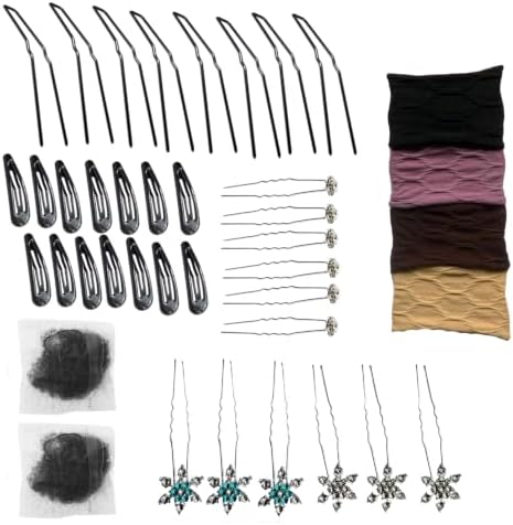 Ballet Bun Hair Kit for Women Girls, U Shaped Hair Pins, Crystal Hairpins, Snap Hair Clips, Hair Ties and Hair Nets, Dance Hair Styling Accessories, 3 Inch Gold 42pcs by ROCST