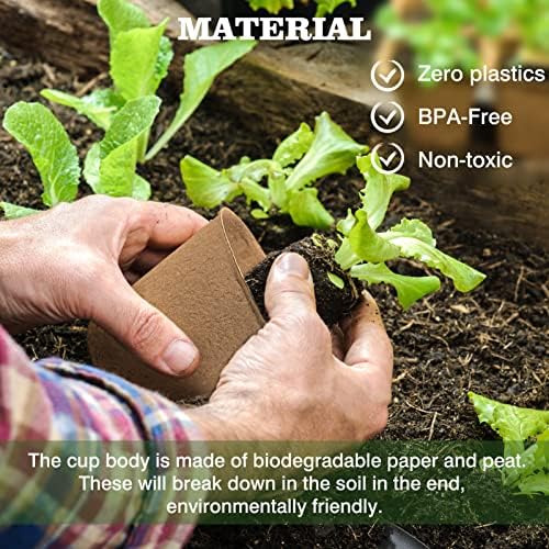 INCIKITI 40Pcs 3.15 Inch Peat Pots, Biodegradable Eco-Friendly Round Plant Seedling Starters Kit, Seed Germination Trays with 10 Labels for Flower Vegetable Tomato Saplings & Herb Germination, Khaki - Image 4
